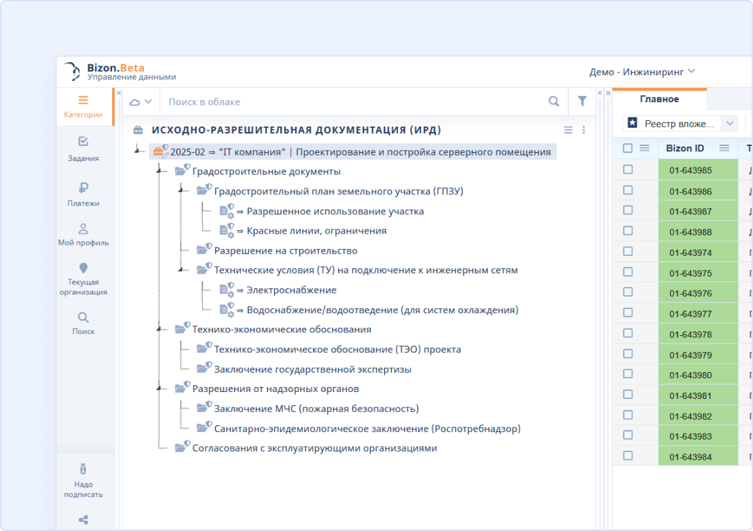 Рабочее пространство Bizon.help