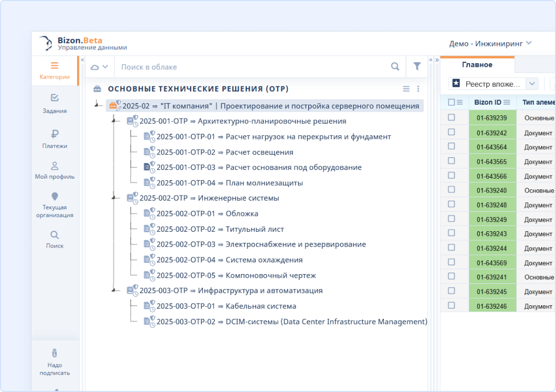 Рабочее пространство Bizon.help